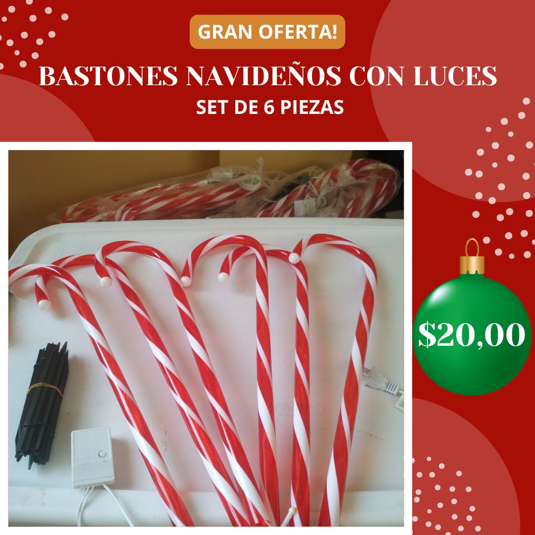Bastones de Caramelo con Luces Navideñas (Set de 6 piezas)