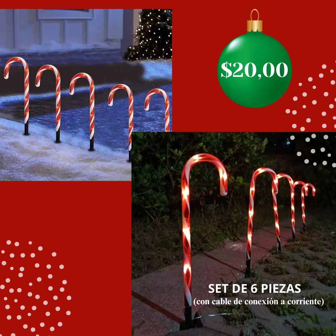 Bastones de Caramelo con Luces Navideñas (Set de 6 piezas)
