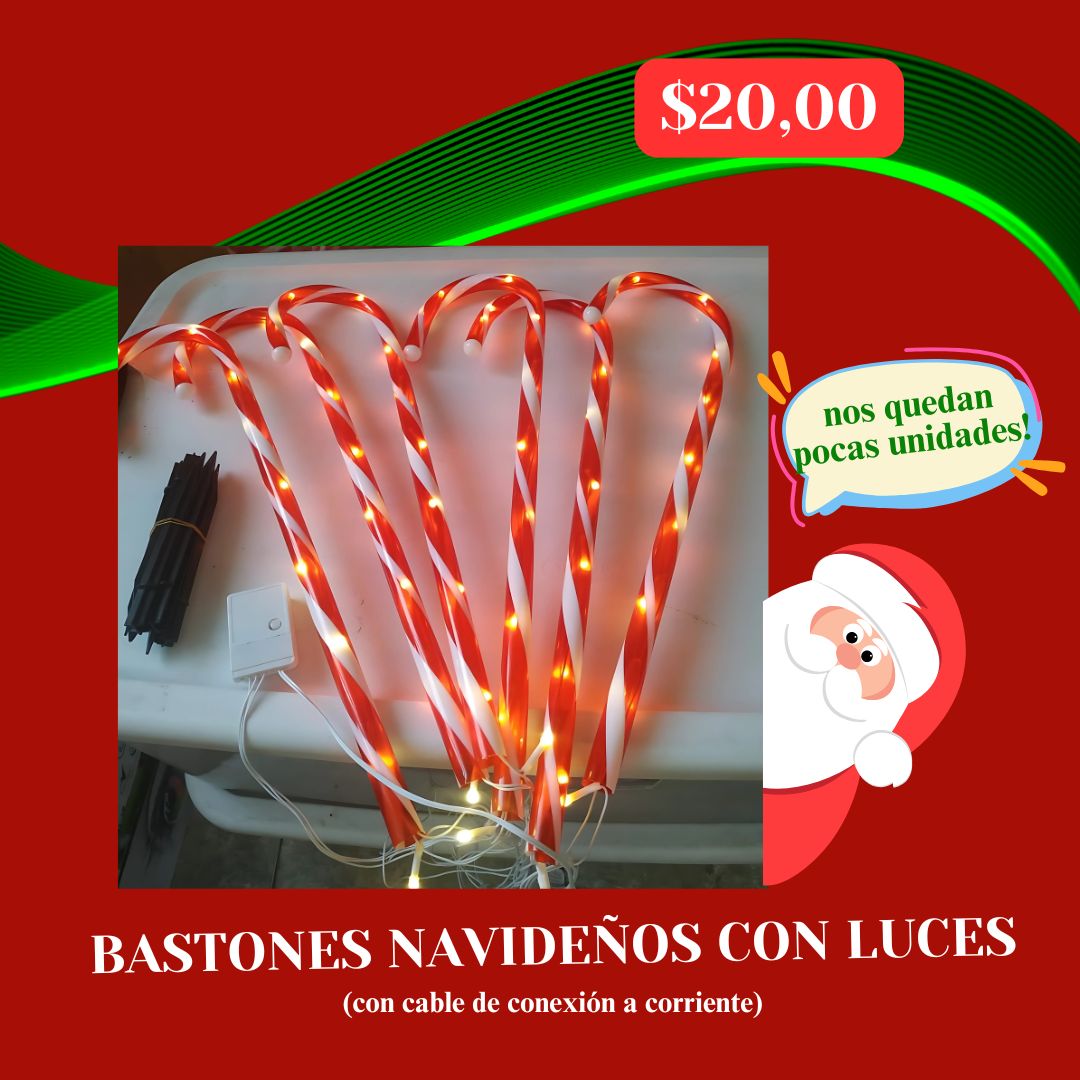 Bastones de Caramelo con Luces Navideñas (Set de 6 piezas)