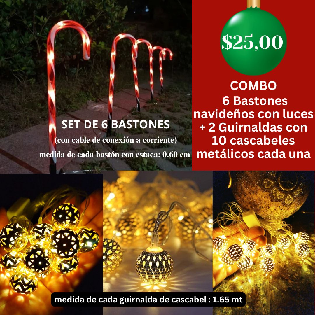 COMBO Bastones Navideños y Guirnaldas Cascabel