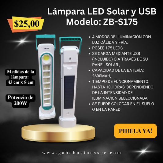 Lámpara LED solar y recargable USB de 200W